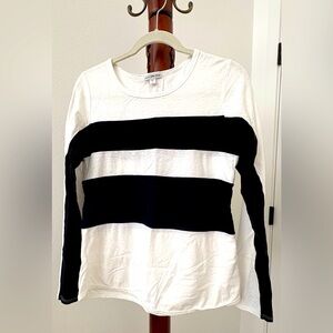 James Perse  Black and White Striped Long Sleeve Top